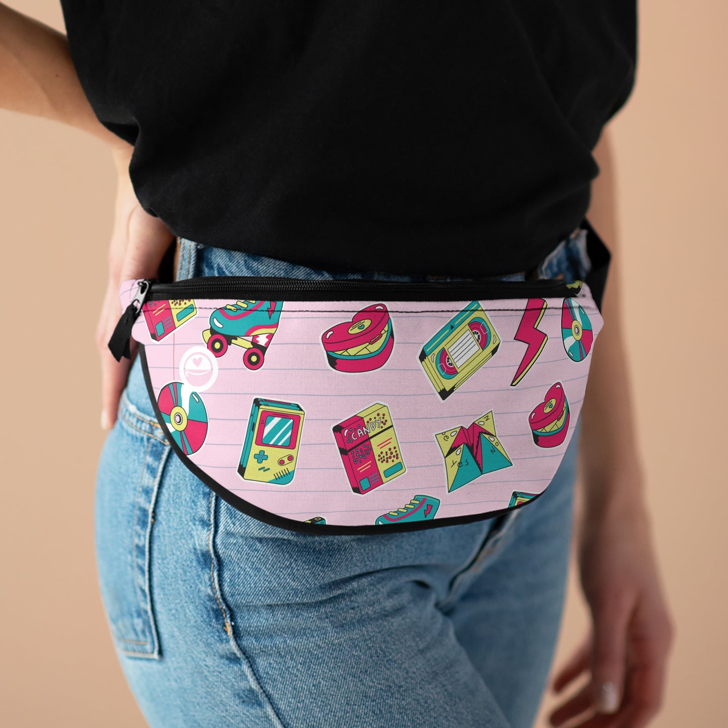 Back In The 90s… - The Allsack - Orders ship within three (3) Business Days of order Personalization is free of charge Includes credit card holders Black lining with inside divider and zipper pocket on the back Adjustable waist band 100% Polyester One size One-sided print Assembled in the USA from globally sourced parts