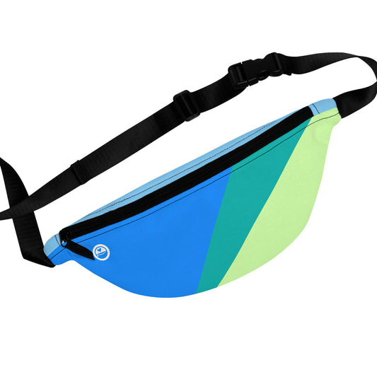 Blue, teal, and lime green slanted striped fanny pack